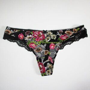 Victoria Secret Dream Angels Thong Panty Embroidered Sz XL Black Pink Floral $34
